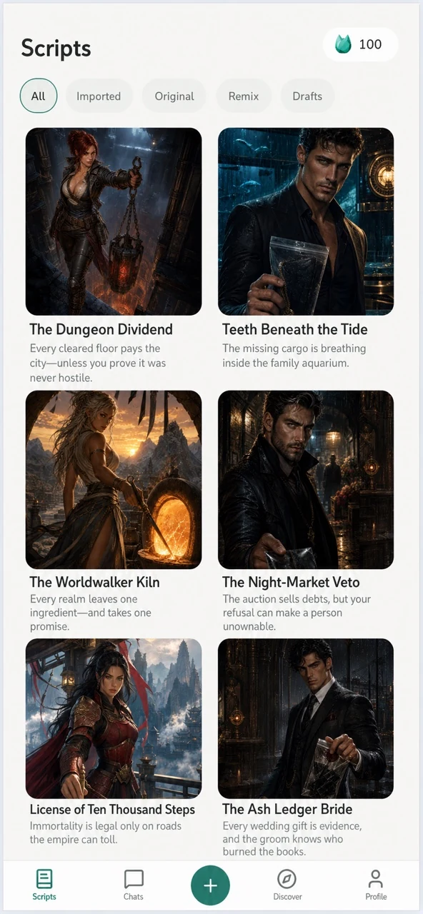 Oncilo app home screen showing a library of interactive stories